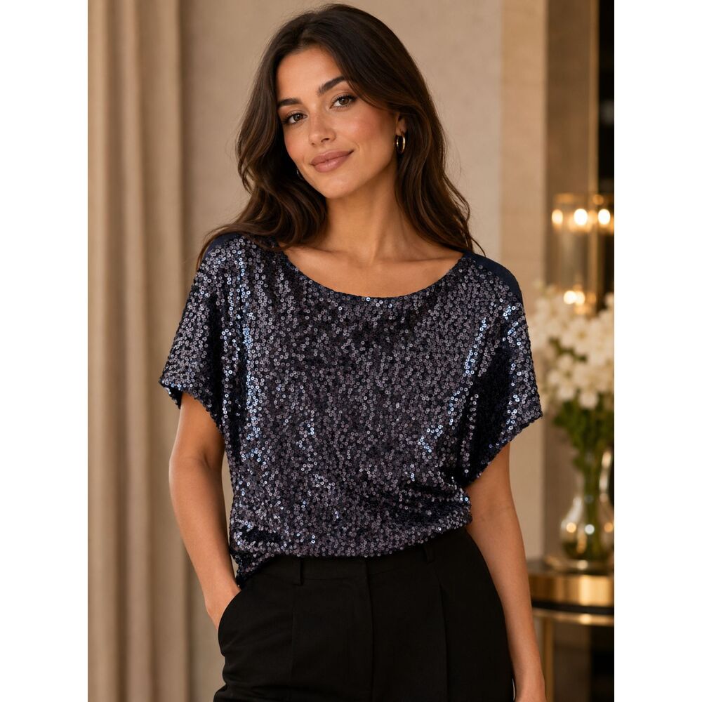 Jennifer Lopez Navy Blue Sequin Blouse